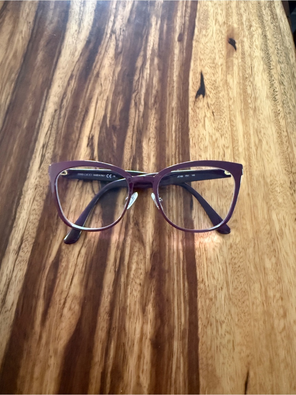 Jimmy Choo Purple Cat-Eye Glasses with Gold Accents